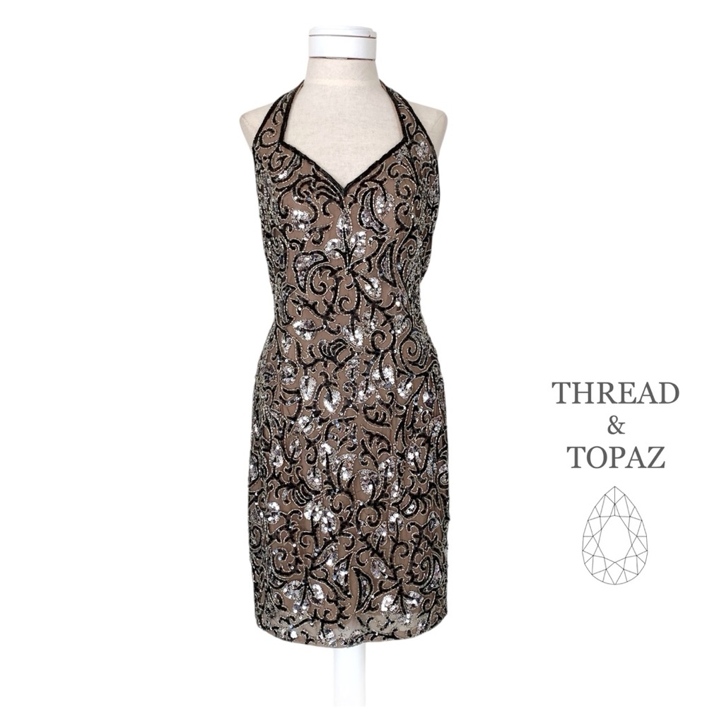 Oleg Cassini Beaded Sequin Vintage Halter Dress